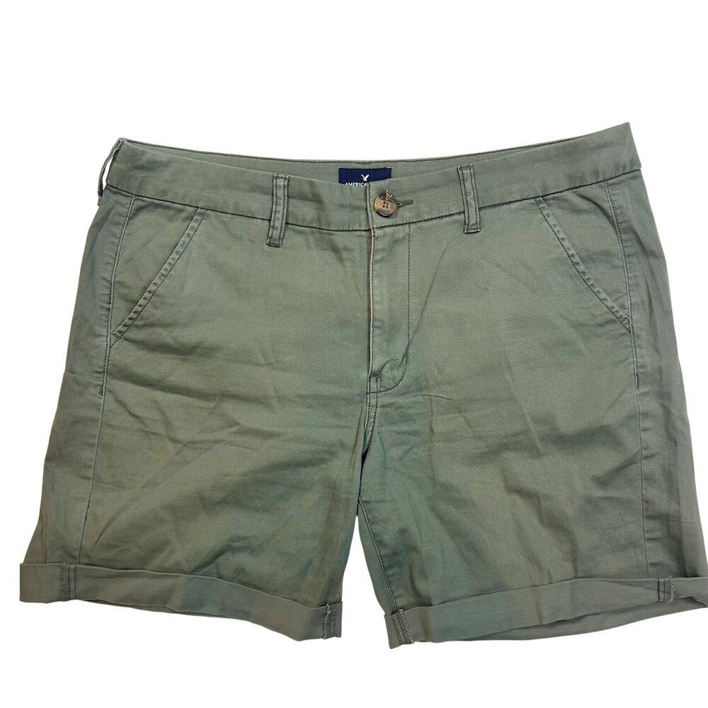 Army Green Boyfriend Stretch Preppy Rolled Hem Shorts Minimalist Women Size 12